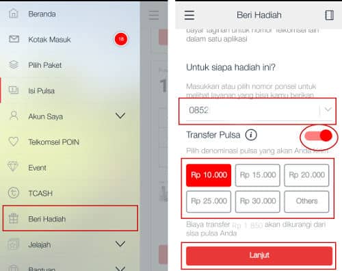 cara transfer pulsa di mytelkomsel