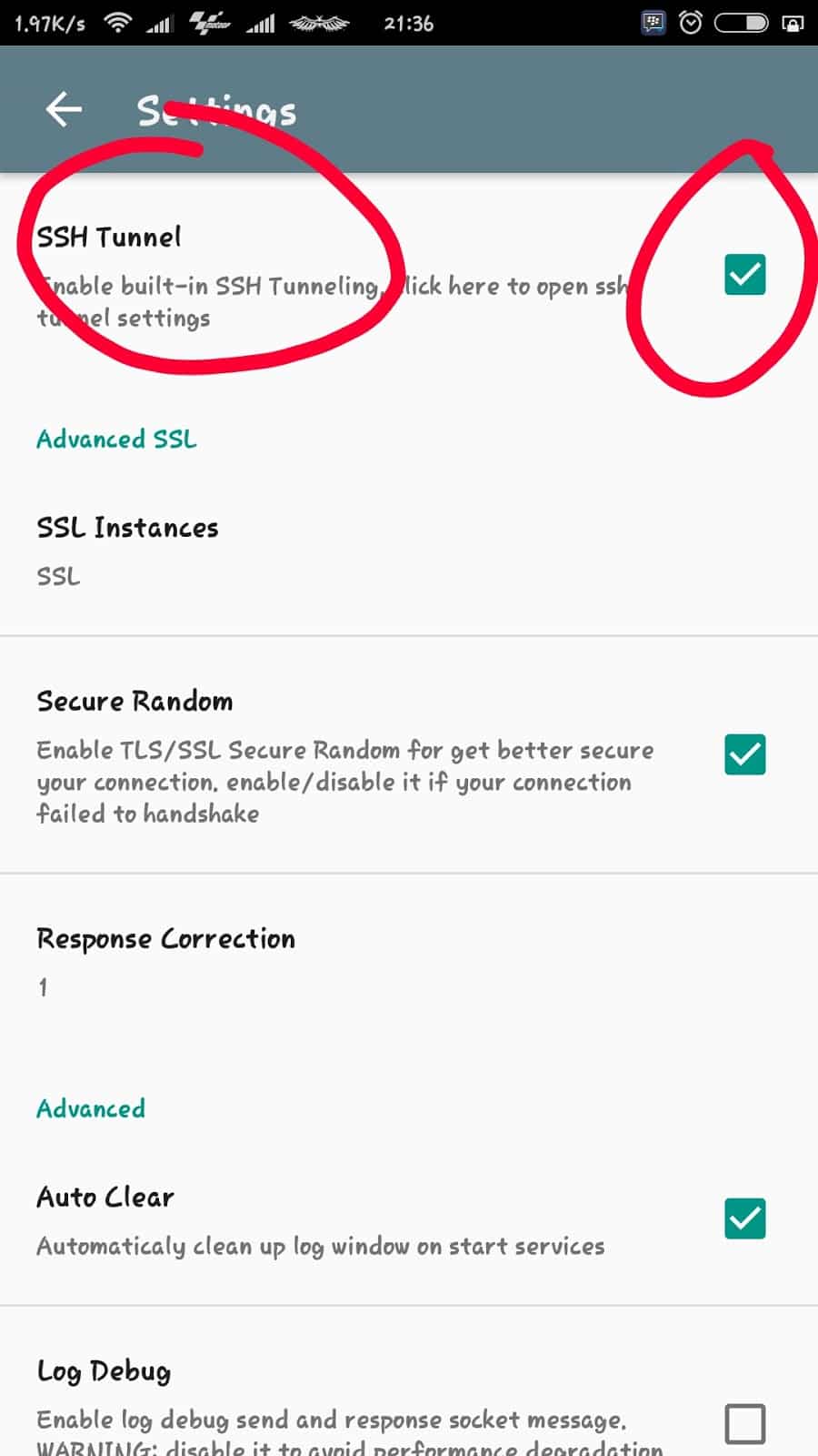 centang ssh tunel