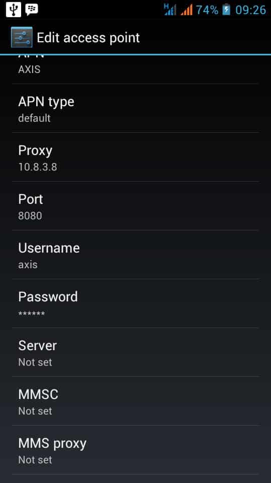 setting apn axis