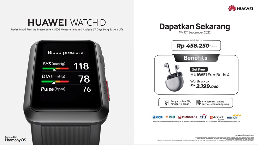 Huawei Watch D Diluncurkan di Indonesia, Bisa Berukuran 52 . Tekanan darah Harga Huawei Watch D