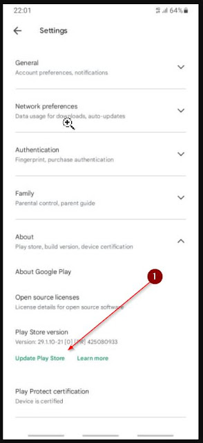 Tombol Update Play Store Pada Menu About Di Pengaturan Google Play
